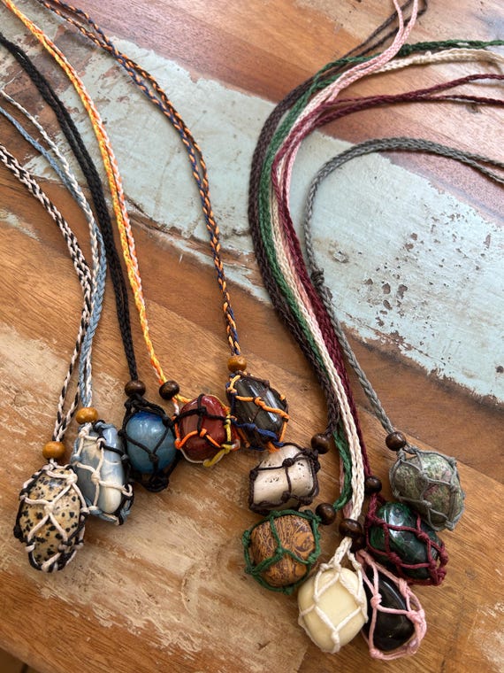 Macrame Crystal Holder Necklace, Handmade Macrame Necklace