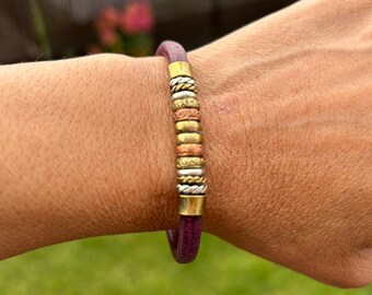 African Leather Three Metal Bracelets Jewelry Unisex Bangle