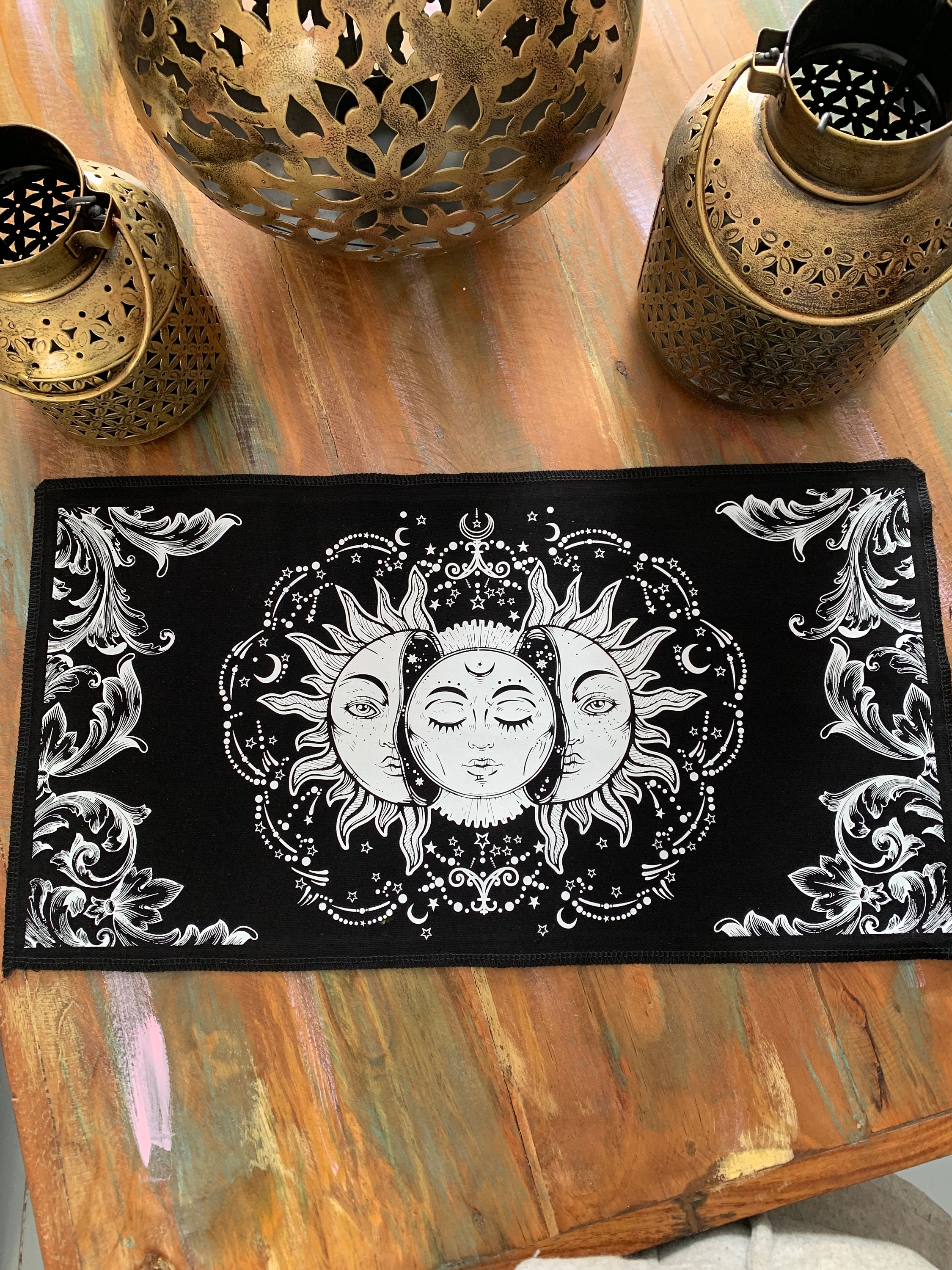 Triple Moon Pendulum reading mat | witchcraft | mystical reading | Pendulum Board | Dowsing Mat - Add Crystal Pendulum Option Available