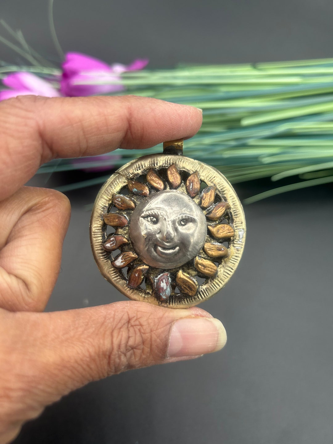 Rare Find SUNRISE PENDANT Vintage Three Metal Rising Sun Pendant Good ...