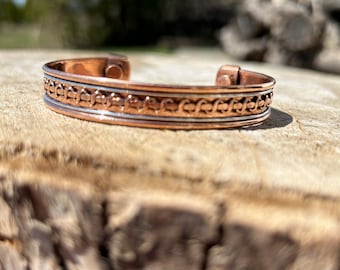 Artisanal Copper Magnetic Therapy Bracelet, Adjustable Unisex Jewelry