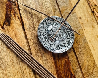 Hand Carved Aluminum Mandala Incense Holder, Altar Decor