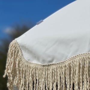 AVAILABLE END MAY for pre order Boho Parasol white Tassel Parasol, perfect for garden or beach matching carry bag image 3