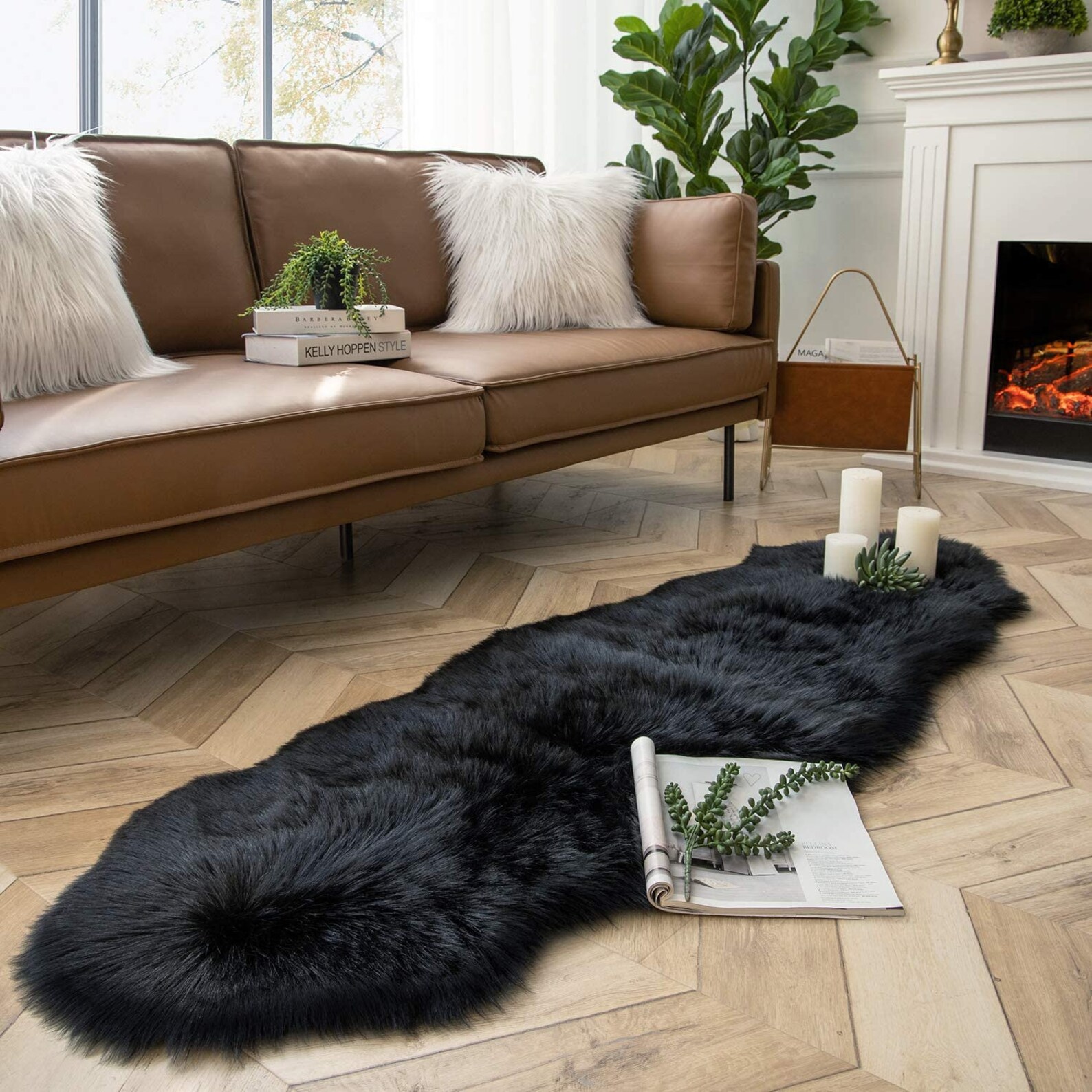 6' x 2' Super Soft Black FAUX FUR Sheepskin Area Rug / Etsy