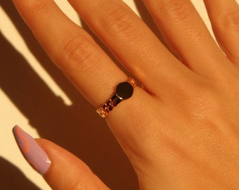 18K Gold Plated Chain Signet Ring | Statement Ring | Stackable Ring | Women’s Jewelry
