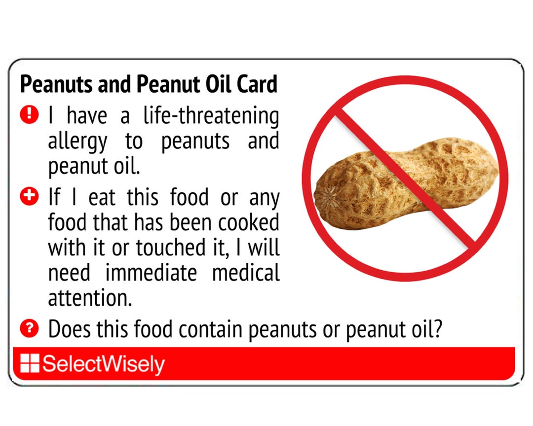 2 Pack Peanuts and Peanut Oil Food Allergy Card Etsy