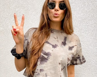 Tie Dye Crop Top Neutral Short Sleeve