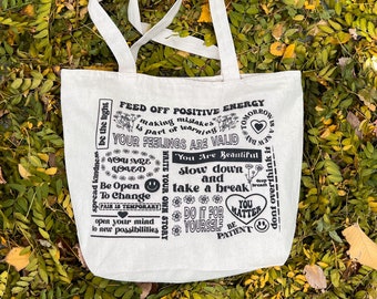 words of affirmation tote bag canvas bag squared bottom bag aesthetic bag school bag everyday bag market bag shoulder bag shopping bag