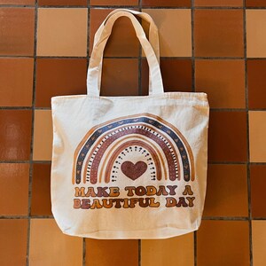 rainbow tote bag canvas bag squared bottom bag aesthetic bag school bag everyday bag market bag shoulder bag shopping bag teacher bag