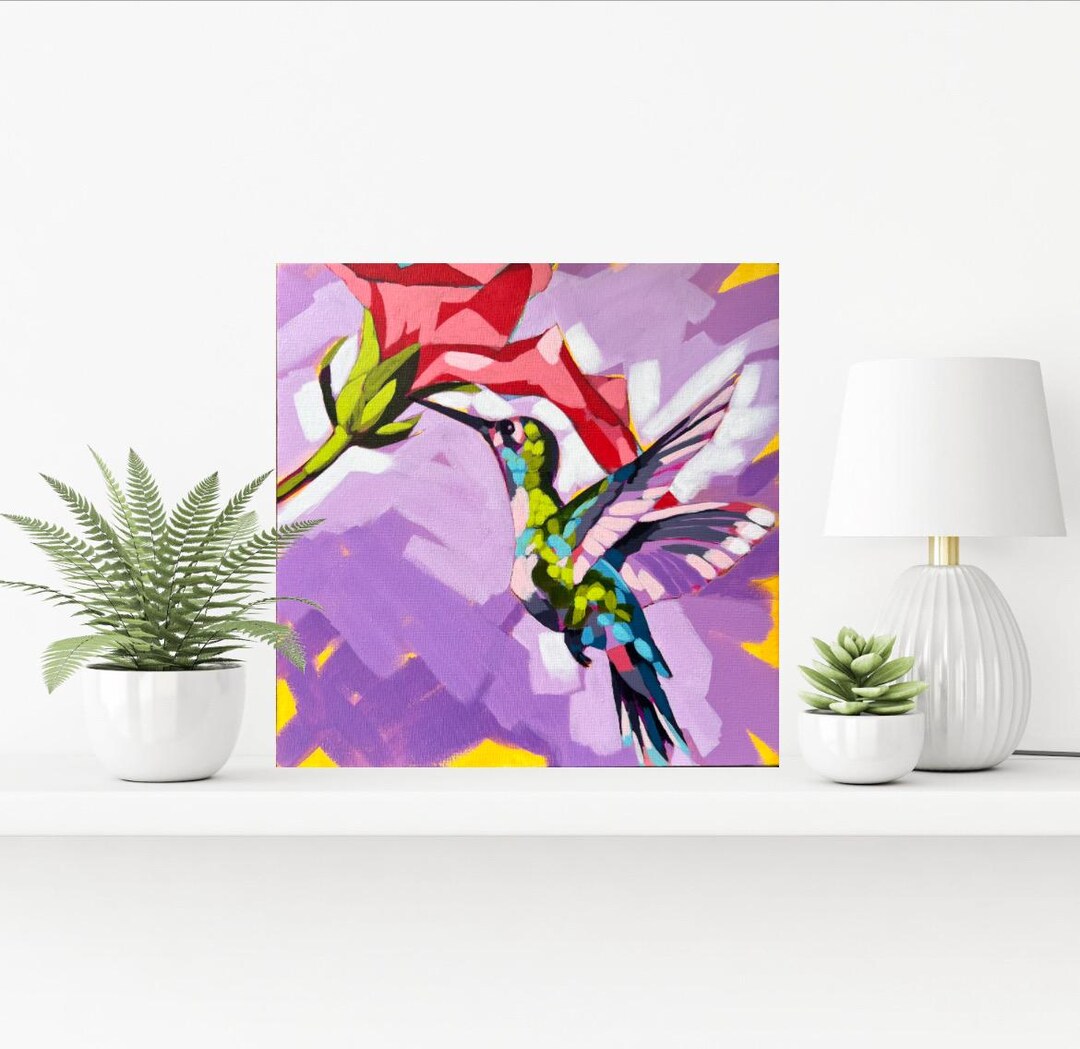 Hummingbird Acrylic Painting on Canvas (12” X 12” - Etsy