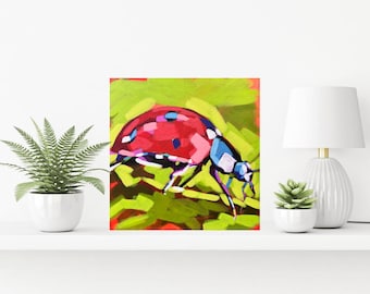てんとう虫のキャンバスに描いたアクリル画（12インチ×12インチ