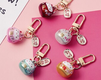 Zipper Pull Keychain Great for all Cat Lovers Crystal in Metal Cage Beads Purse Charm Ceramic Cat Beads