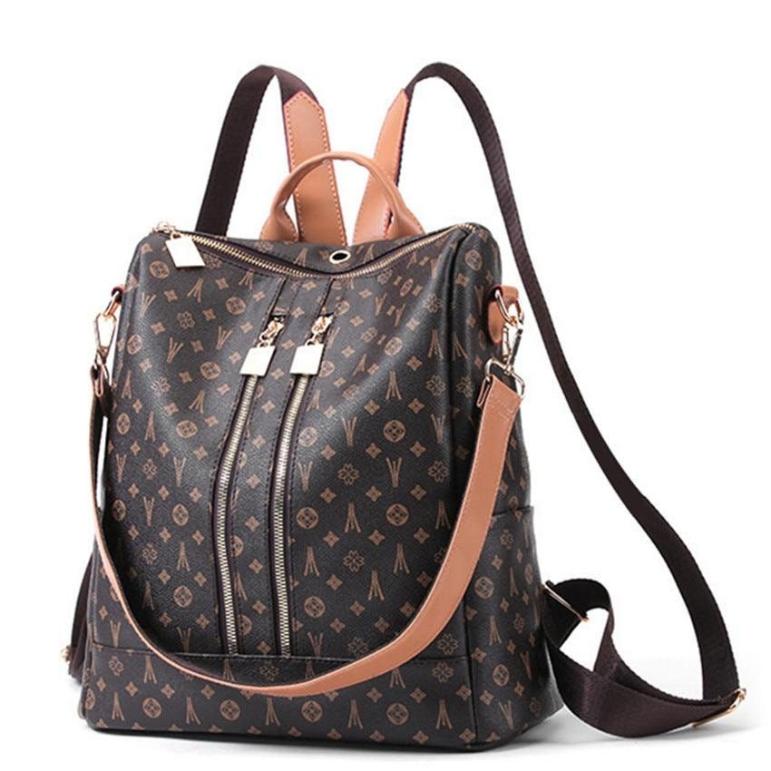 Vintage Women Luxury Brand Design Backpack Tourist Monogram Anti-thef…