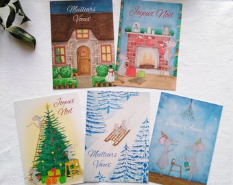 Set de cinq cartes de Noël - Les petites souris