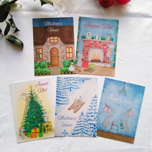 Set van vijf kerstkaarten - De kleine muizen