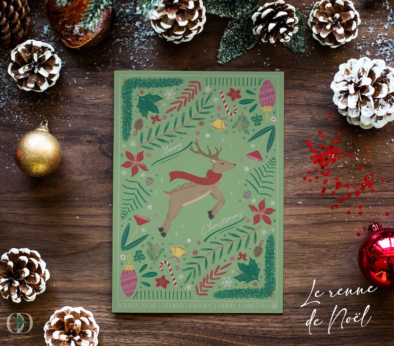 Cartes de vœux "Les animaux de Noël" Renne de Noël