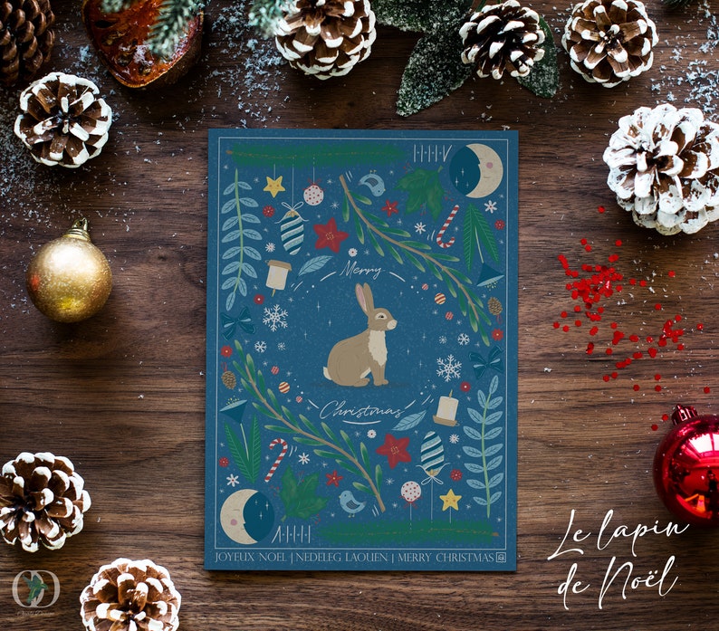 Cartes de vœux "Les animaux de Noël" Lapin de Noël