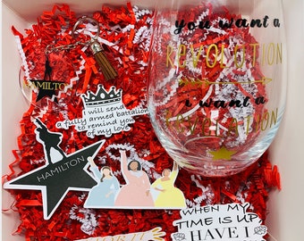 Hamilton Birthday Gift Box | Musical Stemless Wine Glass | Include Women | I want a Revelation You want a Revolution | Broadway | Valentine