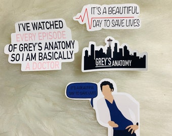 Grey&#39;s Anatomy Inspired 4-Piece Sticker Pack | It&#39;s a beautiful day to save lives | Doctor Set | McDreamy | Mc Steamy | Sheppard | Greys|