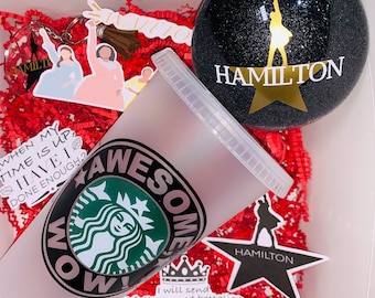 Hamilton Holiday Gift Box with Disc Ornament  | Musical Starbucks Iced Coffee| King | Awesome Wow | Keychain | Stickers |