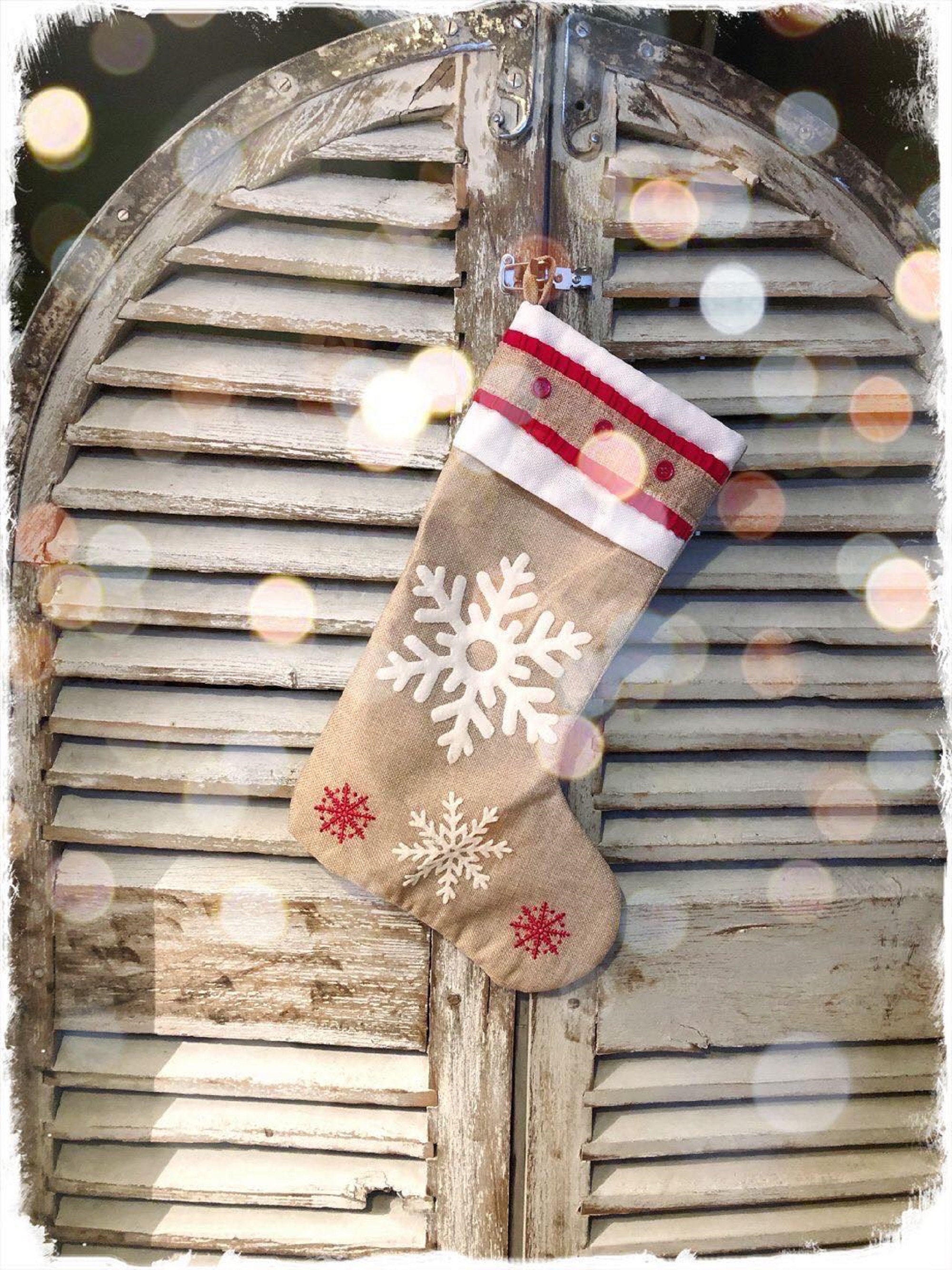 Chaussette Botte de Noël Flocons Neige Personnalisable Prénom Décoration Sapin Cheminée