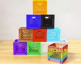 Mini Crate: Contenedores organizadores pequeños, medianos o grandes en varios colores, lindos contenedores de plástico para almacenamiento de escritorio.