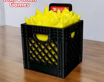 Banana Crate Switch Game Holder – 3D Printed Organizer for 5 Game Cartridges, Fun Desk Display for Gamers, Switch Game Organizer