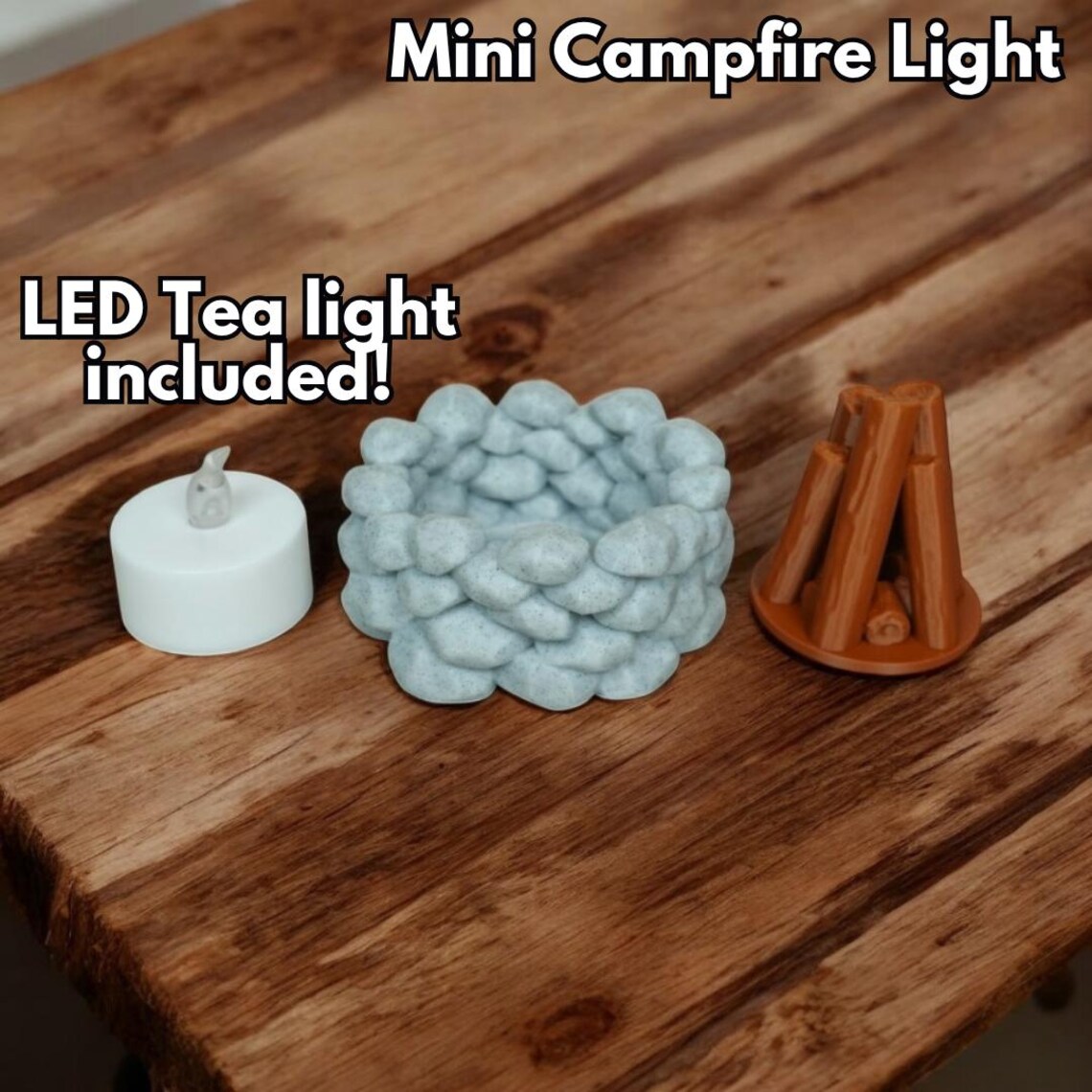 Mini Campfire LED Light – 3D Printed Cordless Fire Pit Lamp, Safe Night ...