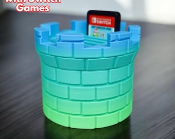 Castle Switch Game Holder – 3D Printed Organizer for 5 Game Cartridges, Fun Desk Display for Gamers, Switch Game Organizer