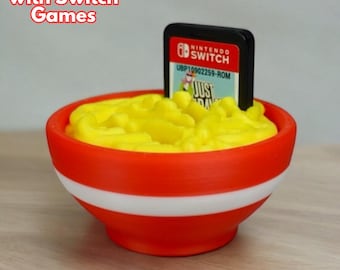 Noodle Bowl Switch Game Holder – 3D Printed Organizer for 5 Game Cartridges, Fun Desk Display for Gamers, Switch Game Organizer