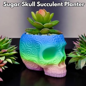 Sukkulenten Sugar Skull Pflanzgefäß - Einzigartiger Skull-Topf mit Drainage-Option für echte oder unechte Pflanzen, Gothic Home Decor - Sukkulenten-Übertopf