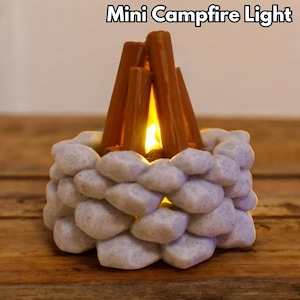 Mini Campfire LED Light – 3D Printed Cordless Fire Pit Lamp, Safe Night Light for Kids & Pets, Cozy Home Decor, Rustic Cabin Vibe