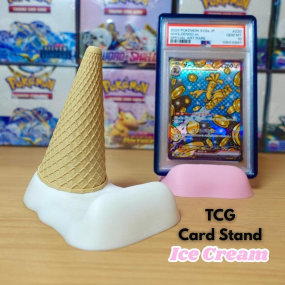 Ice Cream Card Stand – Holds Graded Slabs, Top Loaders, Sleeved Cards, Raw Cards, TCG Card Display, Display for Pokemon Cards