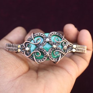 AAA++ Malachite Bangle/ Copper Wire Bangle/ Pure Copper/ Gift For Her/ Adjustable Bangle/ Copper Bracelet/ Christmas Gift/ Cuff Bangle