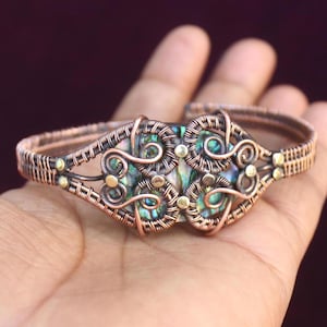 Elegant Abalone Shell Bangle/ Copper Wire Bangle/ Pure Copper/ Gift For Her/ Adjustable Bangle/ Copper Bracelet/ Christmas Gift/ Cuff Bangle