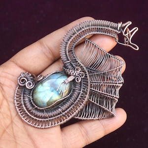 Beautiful Dragon Copper Wire Wrap Labradorite Pendant Jewelry/ Gift For Mother/ Oxidize Polish Copper Pendant Necklace, Daily Wear Jewelry