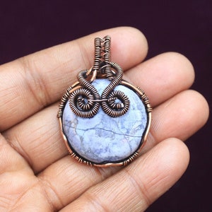 Unique Copper Pendant/ Blue Opal Gemstone Copper Wire Wrap Pendant Jewelry/ Oxidize Pendant/ Gift For Lover Pendant, Gift Pendant