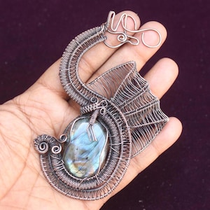 Labradorite Dragon Pendant/ Multi Fire Labradorite Copper Wire Wrap Pendant Jewelry/ Gift For Mother Pendant/ Oxidize Polish Copper Necklace