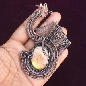 Labradorite Pendant/ Beautiful Dragon Copper Wire Wrap Pendant Jewelry/ Gift For Mother Pendant/ Oxidize Polish Copper Pendant Necklace