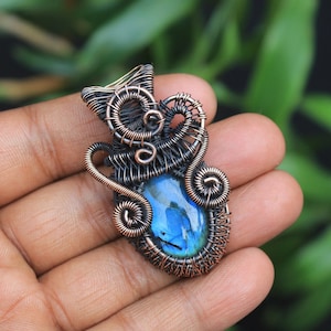 Beautiful Blue Fire Labradorite Copper Pendant/ Labradorite Gemstone Copper Wire Wrap Pendant Jewelry/ Gift Pendant/ Oxidize Polish Pendant