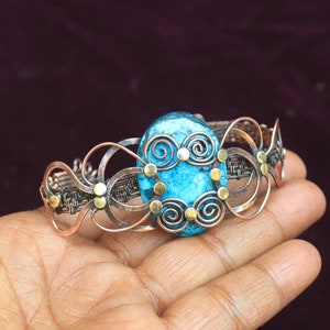 Tibetan Turquoise Bangle/ Copper Wire Bangle/ Pure Copper/ Gift For Her/ Adjustable Bangle/ Copper Bracelet/ Cuff Bangle/ Christmas Gift