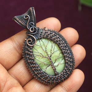 Tree Of Life Copper Pendant/ Serpentine Gemstone Copper Wire Wrap Jewelry/ Oxidize Polish Pendant/ Gift For Her/ Handmade Copper Pendant