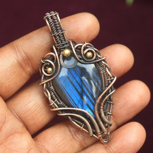 Rare Blue Fire Labradorite Copper Pendant/ Labradorite Gemstone Copper Wire Wrap Pendant Jewelry/ Gift Pendant/ Oxidize Polish Pendant