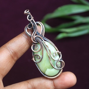 Amazing Serpentine Copper Pendant, Natural Gemstone Copper Pendant, Wire Wrap Copper Pendant Jewelry, Gift For Halloween, Oxidize Pendant