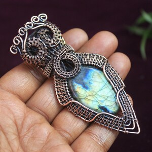 Unique Multi Fire Labradorite Copper Pendant/ Gemstone Copper Wire Wrap Pendant Jewelry/ Gift Pendant/ Oxidize Polish Pendant/ Gift For Her