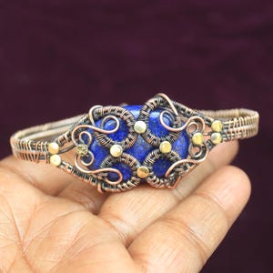 Natural Lapis Lazuli Bangle/ Copper Wire Bangle/ Pure Copper/ Gift For Her/ Adjustable Bangle/ Copper Bracelet/ Cuff Bangle/ Christmas Gift