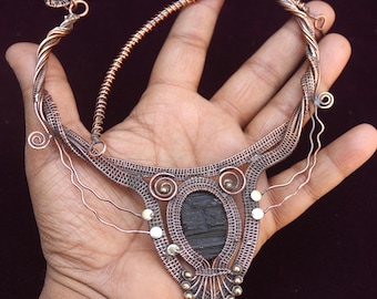 MERKABA • African BLOODSTONE Crystal • Copper Crystal Pendant Necklace