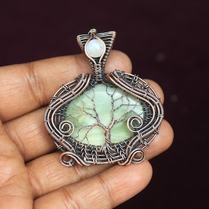Beautiful Tree Of Life Copper Pendant Serpentine Gemstone Copper Wire Wrap Jewelry/ Oxidize Polish Pendant/ Pendant Gift For Her
