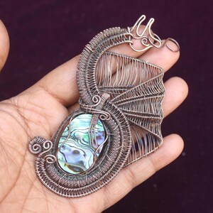 Handmade Dragon Pendant: Abalone Shell Copper Wire Wrap