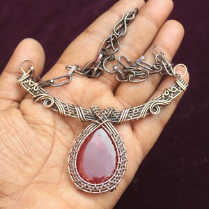 Red Ruby Copper Necklace/ Adjustable Copper Necklace/ Copper Wire Wrap Necklace Jewelry/Christmas Gift For Mother/ Women Copper Jewelry
